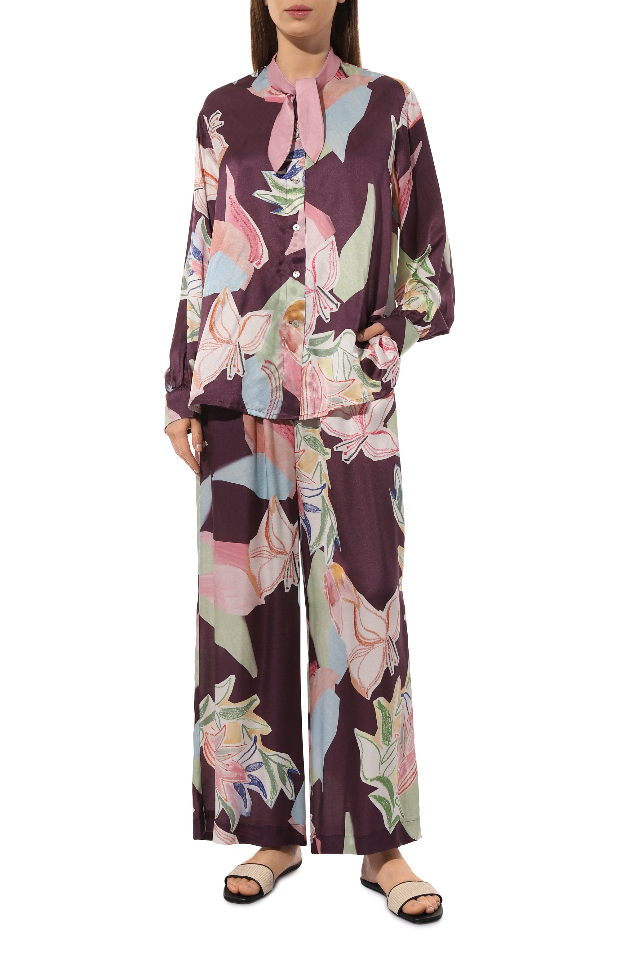 Пижама из хлопка и шелка ANY WOWZERS фиолетового цвета по цене 45000 руб., арт. BOWIE02P-LILPL, фото 2 Пижама из хлопка и шелка ANY WOWZERS, арт. BOWIE02P-LILPL, фото 2