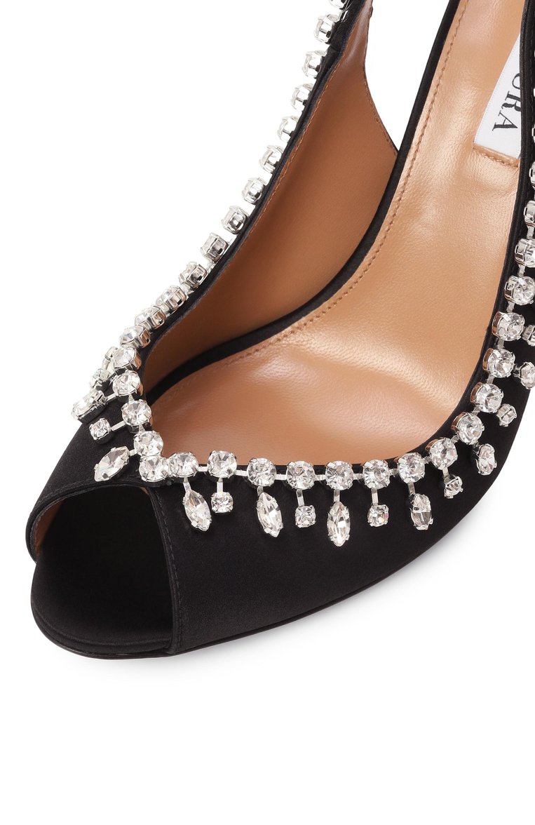 Женские текстильные туфли temptation crystal 105 AQUAZZURA черного цвета, арт. TCSHIGS0-SAT-000 | Фото 7 (Материал внутренний: Натуральная кожа; Материал внешний: Текстиль; Каблук высота: Высокий; Подошва: Плоская; Женское Кросс-КТ: Слингбэки; Каблук тип: Шпилька)