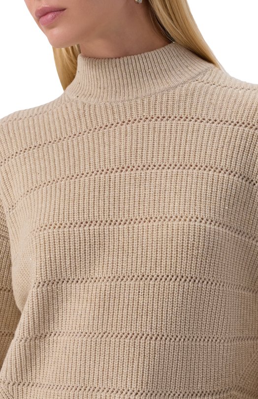 Свитер из кашемира и шерсти Brunello Cucinelli MBM738204P Бежевый  MBM738204P Фото 5