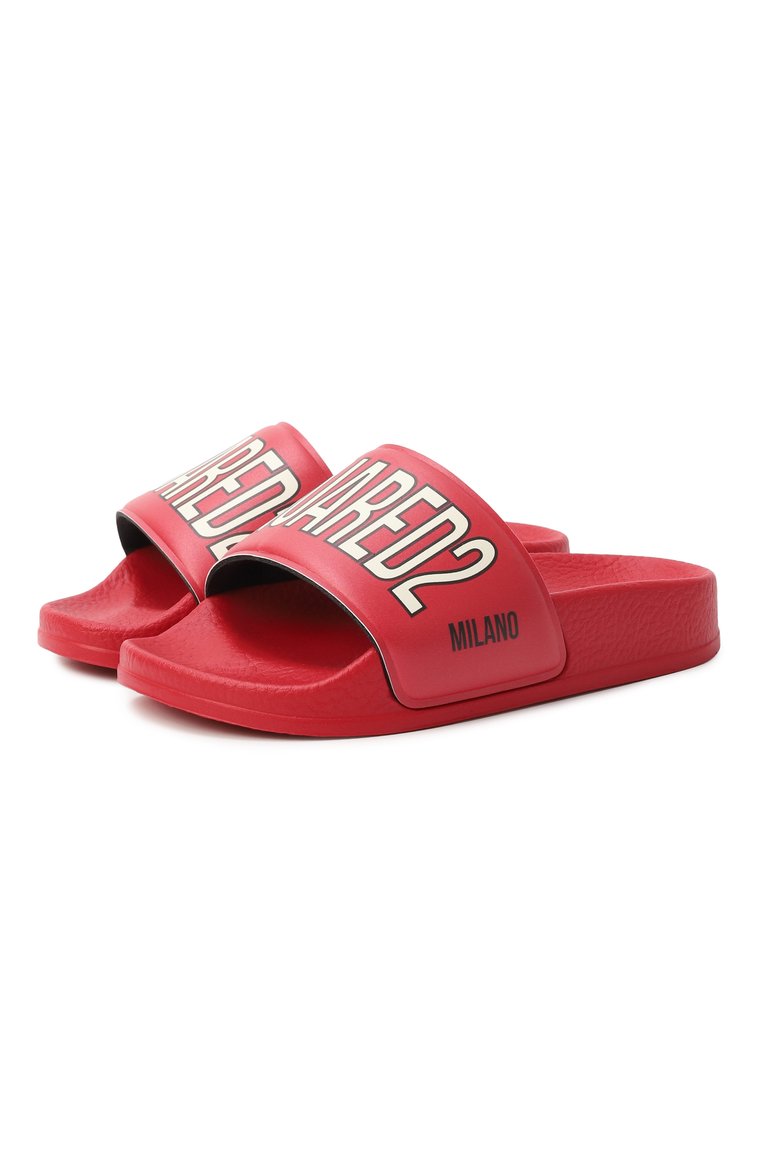 Детские шлепанцы DSQUARED2 красного цвета, арт. DQ0885/P8151 | Фото 1 (Автоматизация состава: Проставлено; Материал внешний: Экокожа; Нос: Не проставлено)