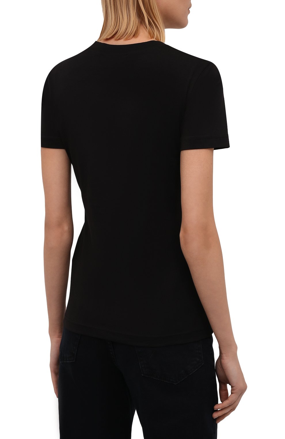 Хлопковая футболка VERSACE JEANS COUTURE черного цвета по цене 13950 руб., арт. 71HAHT02-71DP608 S 2 L0G0 GLITTER/CJ00T, фото 4 Хлопковая футболка VERSACE JEANS COUTURE, арт. 71HAHT02-71DP608 S 2 L0G0 GLITTER/CJ00T, фото 4