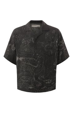 Мужская рубашка из вискозы DOMREBEL черного цвета, арт. UT0PIA/CAMP C0LLAR SHIRT | Фото 1 (Материал сплава: Проставлено; Драгоценные камни: Проставлено; Длина (для топов): Стандартные; Материал внешний: Вискоза; Стили: Кэжуэл; Случай: Повседневный; Воротник: Отложной; Принт: С принтом; Рукава: Короткие)