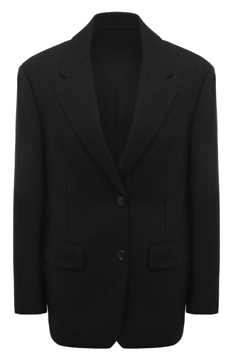 Женский шерстяной жакет PRADA черного цвета, арт. P599L-1ZM7-F0002-212 | Фото 1 (Материал внешний: Шерсть; Длина (для топов): Удлиненные; Рукава: Длинные; 1-2-бортные: Однобортные; Женское Кросс-КТ: Жакет-одежда; Стили: Классический; Автоматизация состава: Проставлено; Автоматизация ТО: Проставлено)