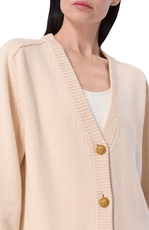Кардиган из хлопка и кашемира Balmain GF0K0003/KJ83 Бежевый  GF0K0003/KJ83 Фото 5
