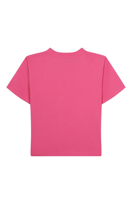 Детская хлопковая футболка MOSCHINO фуксия цвета, арт. HMM050/LAA02/4-8 | Фото 2 (Материал сплава: Проставлено; Драгоценные камни: Проставлено; Материал внешний: Хлопок; Рукава: Короткие)