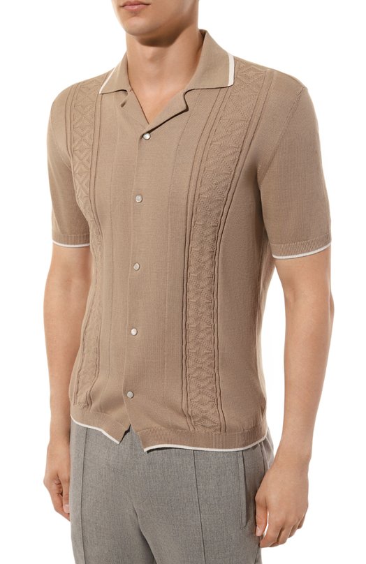 Хлопковая рубашка Brunello Cucinelli M29202605 Бежевый  M29202605 Фото 3