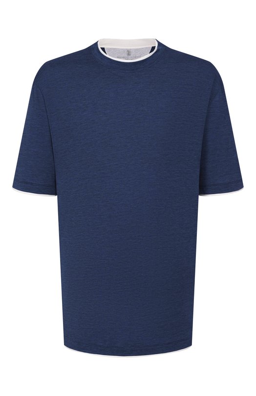 Футболка из шелка и хлопка Brunello Cucinelli MD8217427W Синий MD8217427W