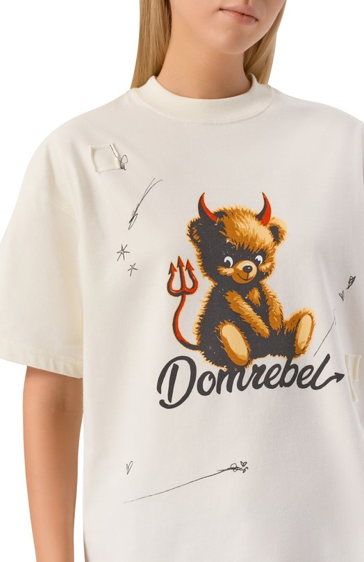 Хлопковая футболка DOMREBEL DIABL0 BEAR T-SHIRT Кремовый  DIABL0 BEAR T-SHIRT Фото 5