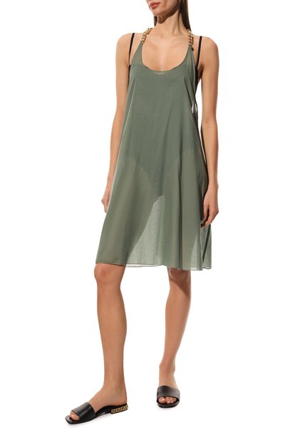 Хлопковое платье STELLA MCCARTNEY хаки цвета по цене 59950 руб., арт. S7A341650, фото 3 Хлопковое платье STELLA MCCARTNEY, арт. S7A341650, фото 3