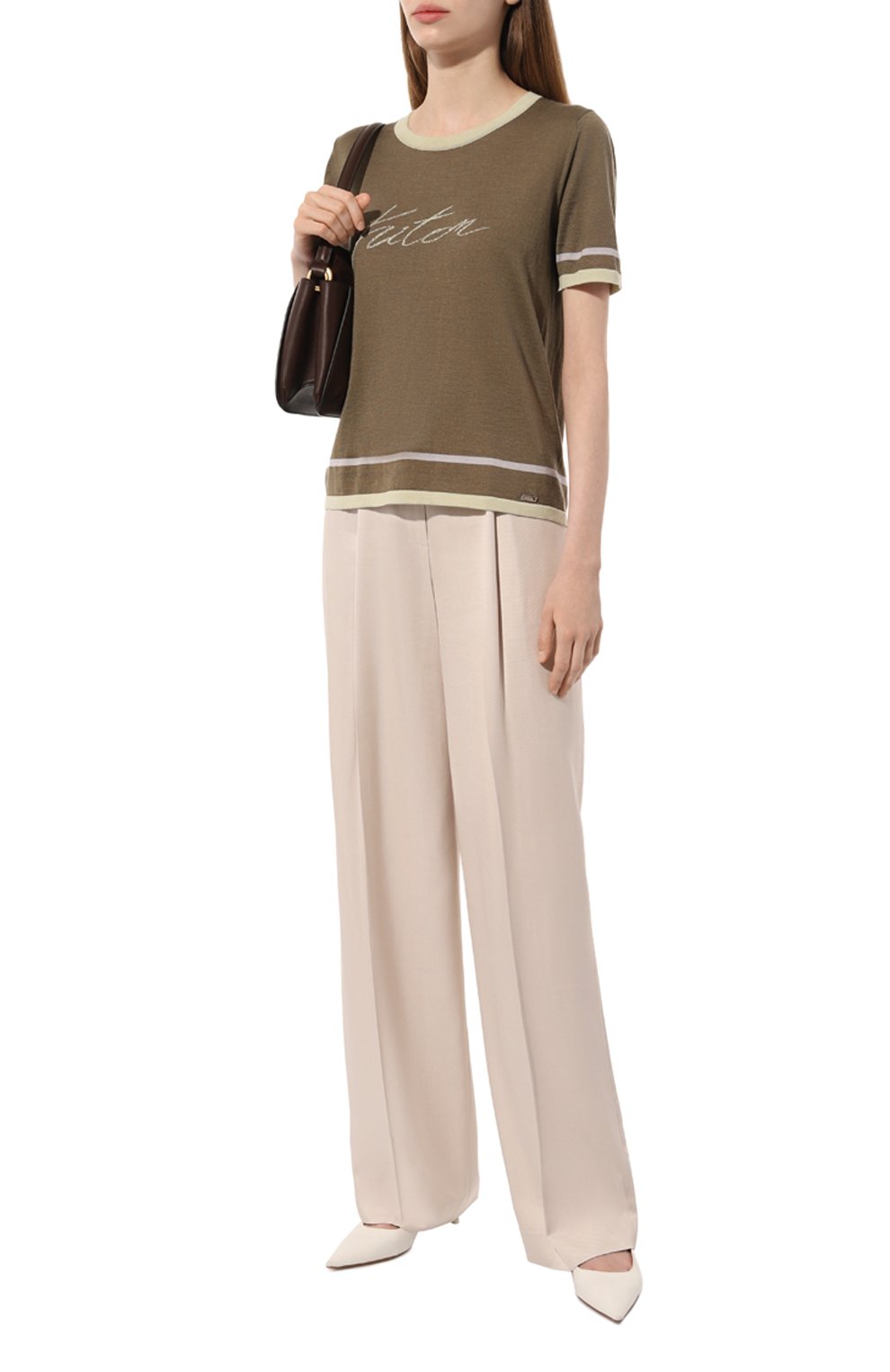 Пуловер из кашемира и шелка KITON хаки цвета по цене 96350 руб., арт. D57701, фото 2 Пуловер из кашемира и шелка KITON, арт. D57701, фото 2