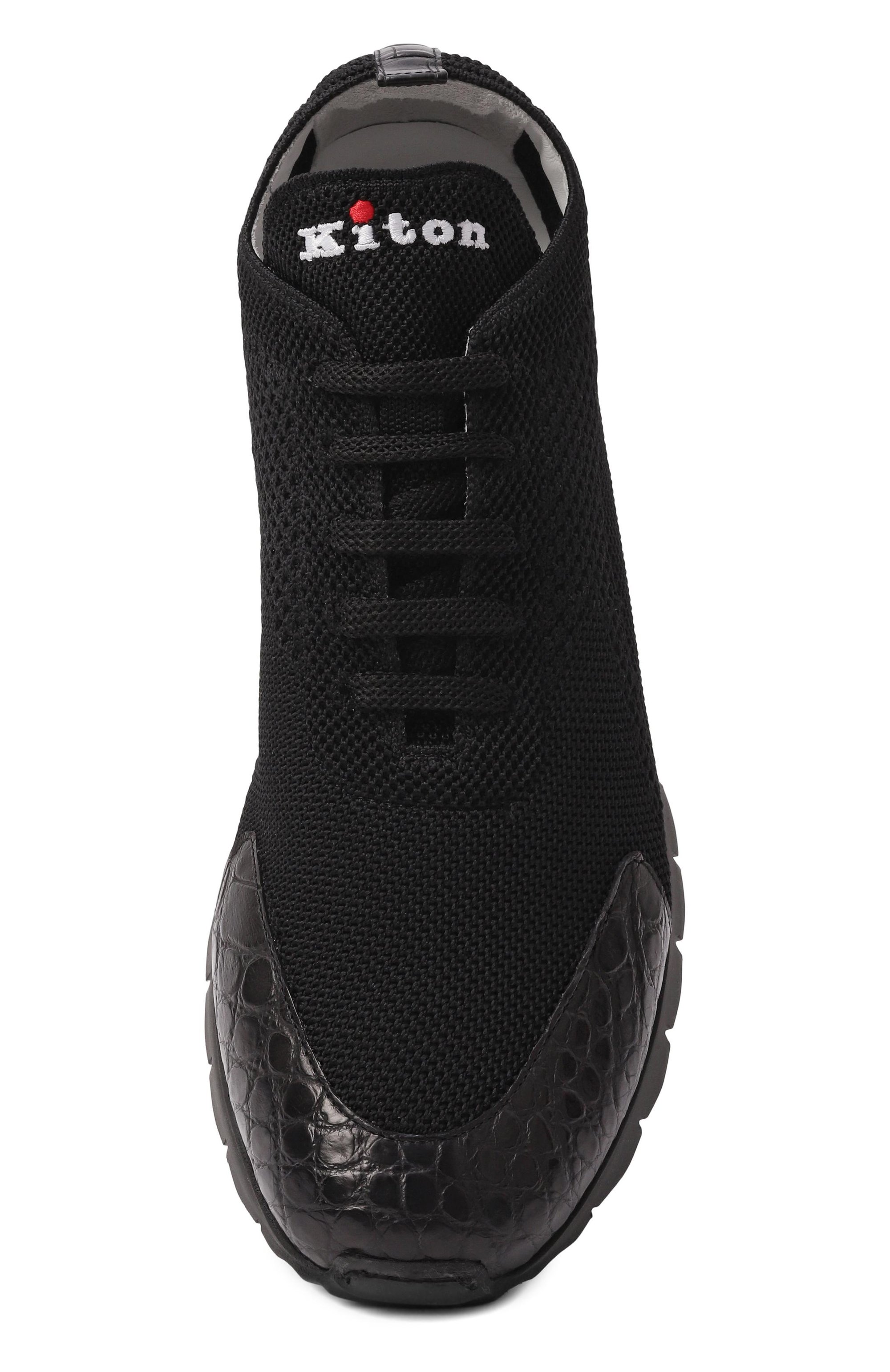 Текстильные кроссовки с отделкой из кожи крокодила KITON, арт. USSFITBN0134203/03, фото 6