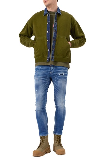 Мужской хлопковая толстовка DSQUARED2 хаки цвета, арт. S74HG0169/S25030 | Фото 2 (Материал внешний: Хлопок; Материал сплава: Проставлено; Длина (для топов): Стандартные; Рукава: Длинные; Драгоценные камни: Проставлено)