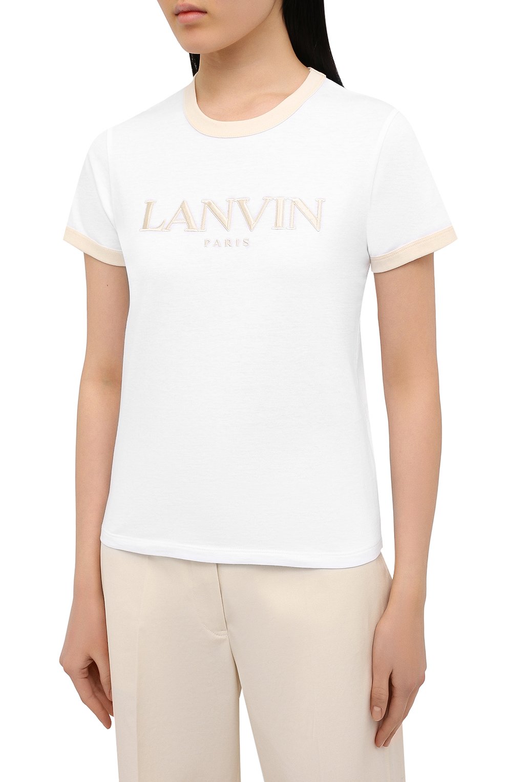 Хлопковая футболка LANVIN белого цвета по цене 24000 руб., арт. RW-T0688J-JR54-P21, фото 3 Хлопковая футболка LANVIN, арт. RW-T0688J-JR54-P21, фото 3