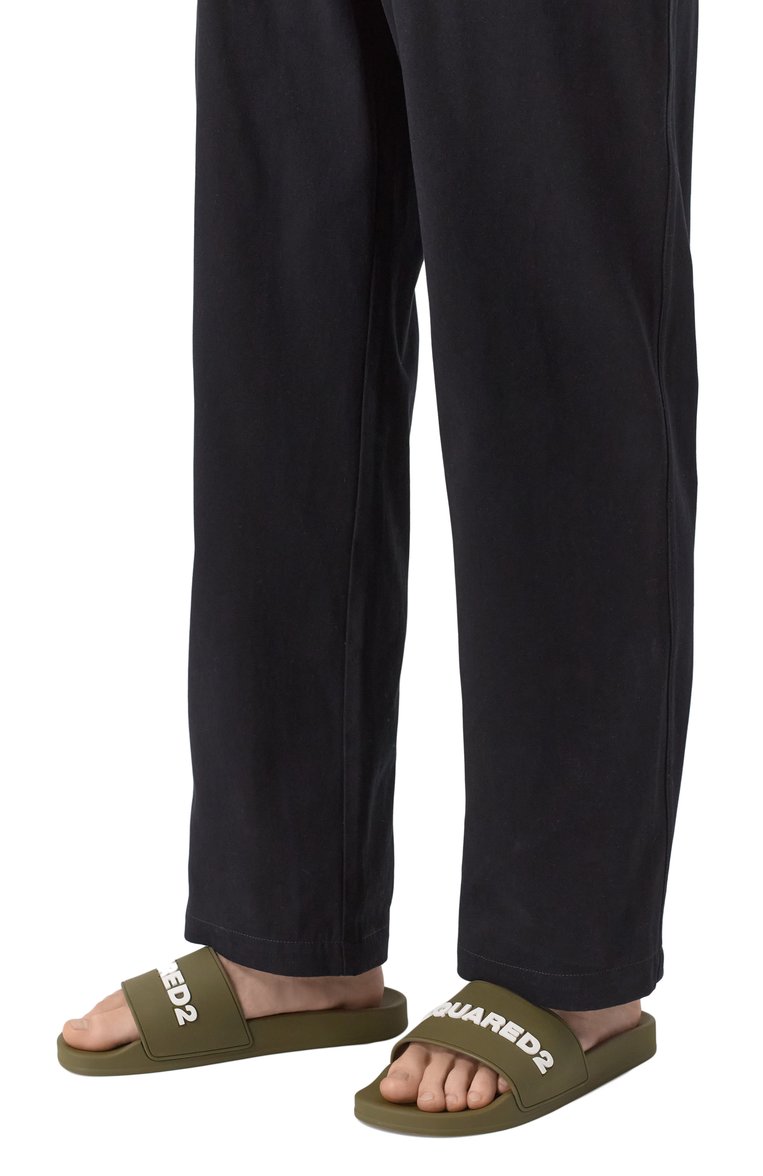 Мужские шлепанц�ы DSQUARED2 хаки цвета, арт. FFM0023 17205013 | Фото 3 (Нос: Не проставлено; Материал внешний: Резина)