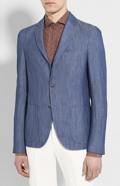 Пиджак из смеси хлопка и льна LORO PIANA синего цвета по цене 179500 руб., арт. FAL0961, фото 3 Пиджак из смеси хлопка и льна LORO PIANA, арт. FAL0961, фото 3