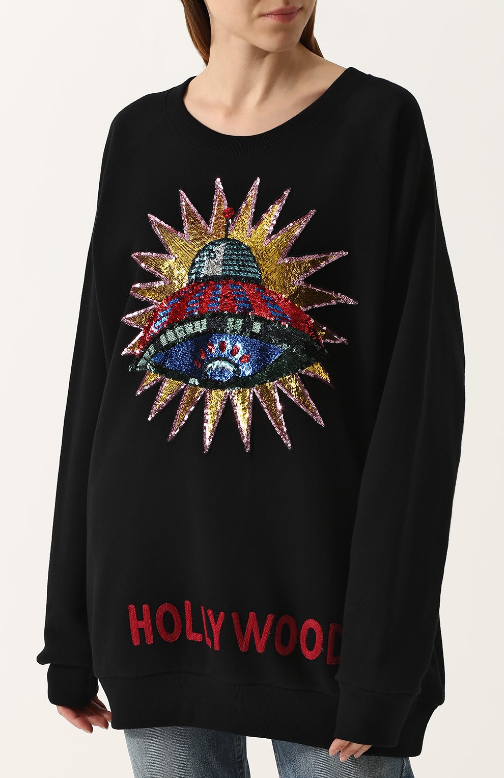 Хлопковый свитшот свободного кроя с вышивкой пайетками GUCCI, арт. 457924/X9D13, фото 3