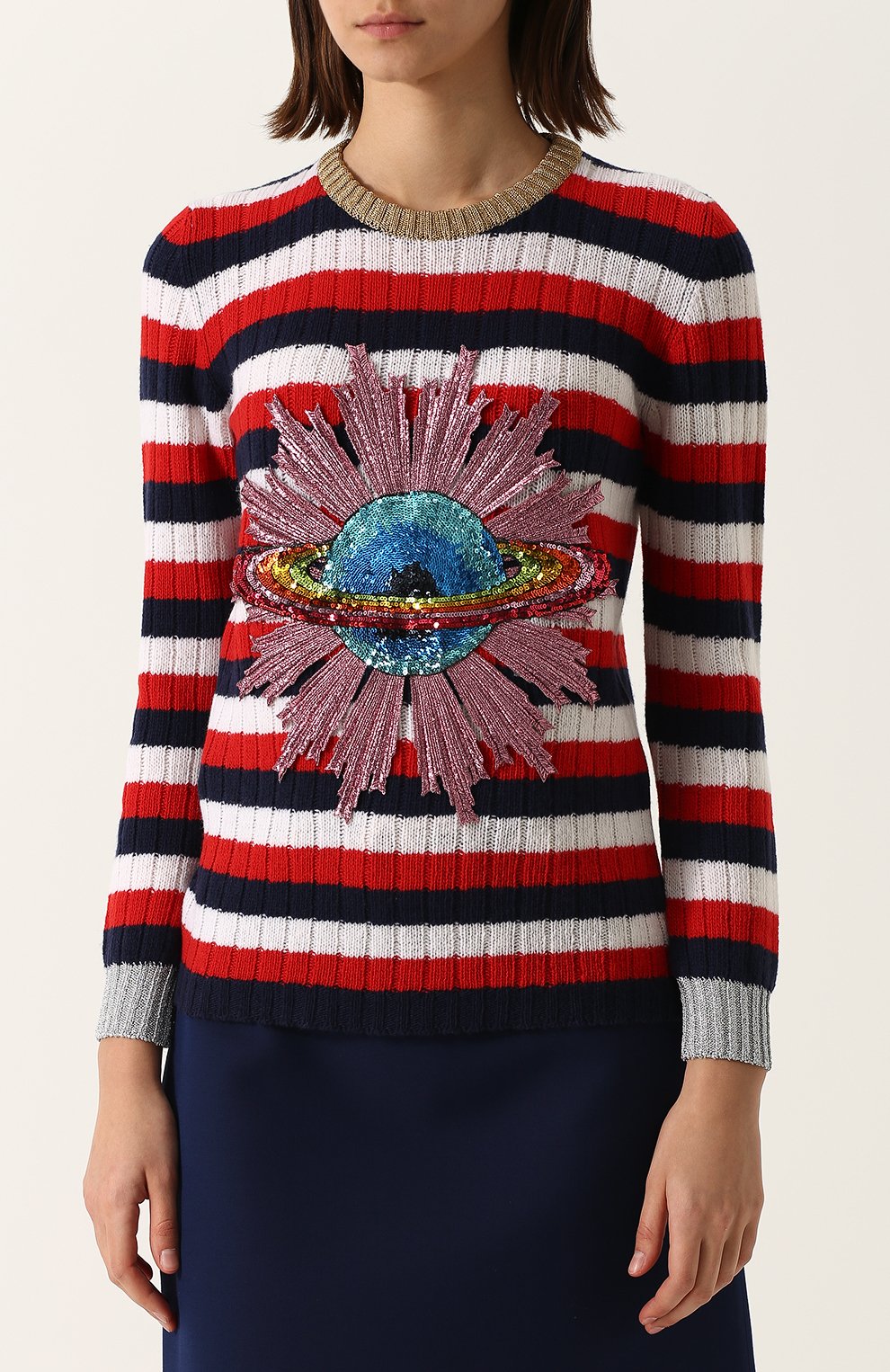 Шерстяной пуловер в полоску с вышивкой пайетками GUCCI, арт. 482368/X9D50, фото 3