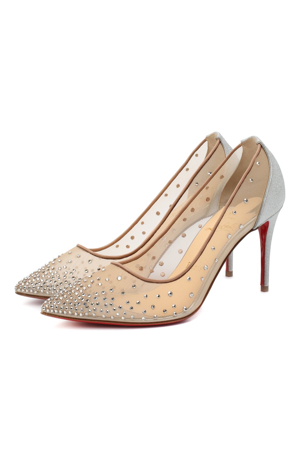 Текстильные туфли follies strass 85 CHRISTIAN LOUBOUTIN, арт. follies strass 85 rete/glitter mini/specchio, фото 1