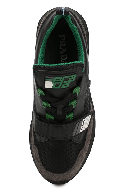 Текстильные кроссовки на шнуровке с застежкой велькро PRADA, арт. 2EG266-3V71-F0DC4, фото 5