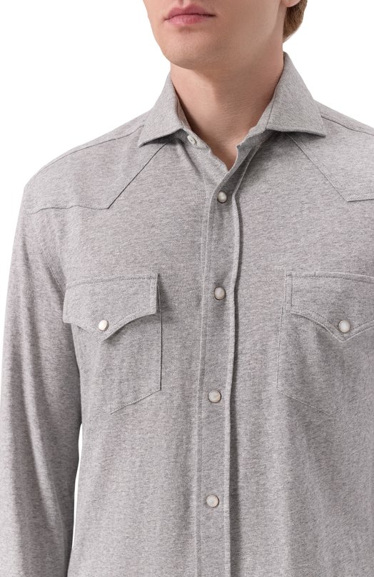 Рубашка изо льна и хлопка Brunello Cucinelli MW8356666 Серый  MW8356666 Фото 5