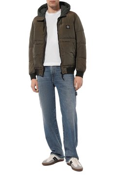 Мужской пуховый бомбер STONE ISLAND темно-зеленого цвета, арт. 731542634 | Фото 2 (Материал внешний: Синтетический материал; Длина (верхняя одежда): Короткие; Рукава: Длинные; Материал утеплителя: Пух и перо; Материал подклада: Синтетический материал; Мужское Кросс-КТ: пуховик-короткий; Принт: Без принта; Кросс-КТ: бомбер, Утепленные; Стили: Милитари; Автоматизация ТО: Проставлено; Детали: Декор; Автоматизация состава: Проставлено)