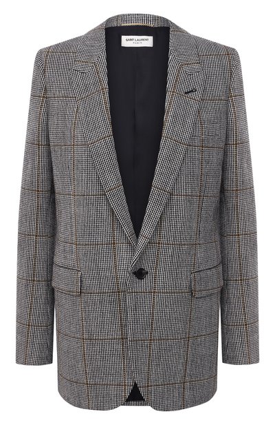 Шерстяной жакет SAINT LAURENT серого цвета по цене 289500 руб., арт. 517740/Y7B76, фото 1 Шерстяной жакет SAINT LAURENT, арт. 517740/Y7B76, фото 1