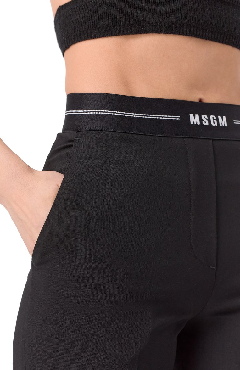 Женские шерстяные брюки MSGM черного цвета, арт. 3841MDP13/257127 | Фото 5 (Длина (брюки, джинсы): Стандартные; Материал внешний: Шерсть; Силуэт Ж (брюки и джинсы): Узкие; Стили: Кэжуэл; Женское Кросс-КТ: Брюки-одежда)