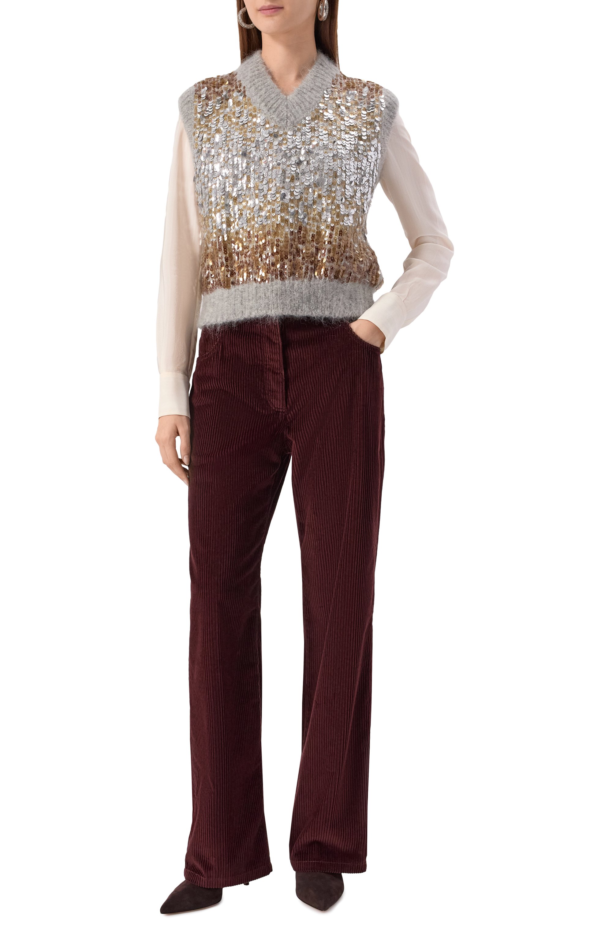 Шерстяной жилет с отделкой пайетками BRUNELLO CUCINELLI, арт. M1U375902P, фото 2