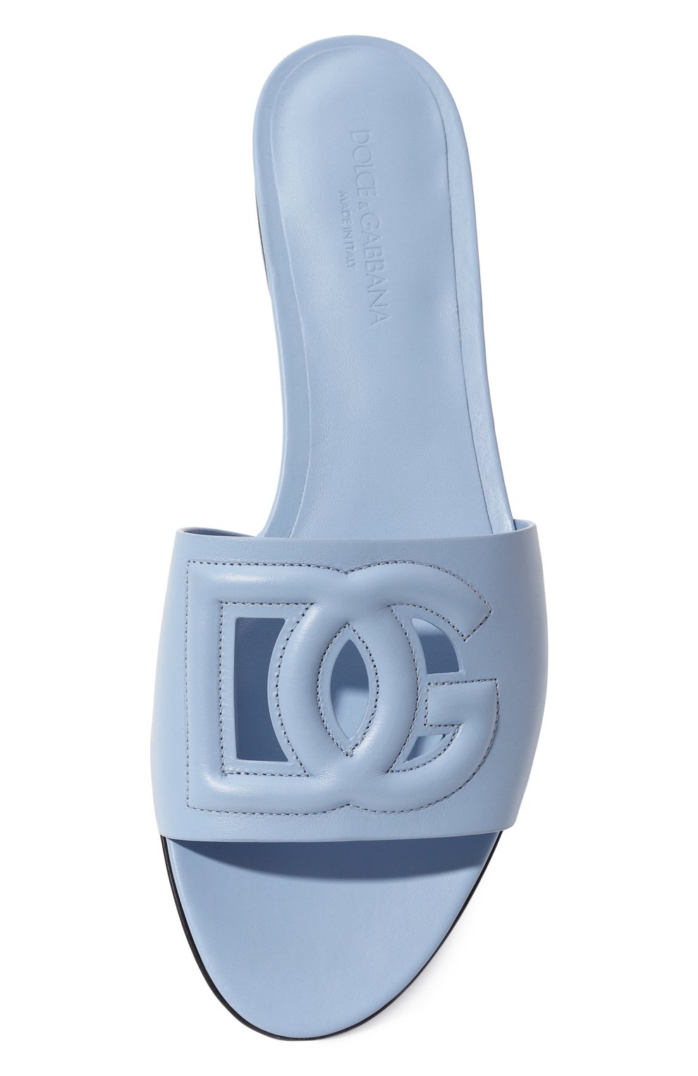Кожаные шлепанцы bianca DOLCE & GABBANA голубого цвета по цене 63450 руб., арт. CQ0436/AY329, фото 6 Кожаные шлепанцы bianca DOLCE & GABBANA, арт. CQ0436/AY329, фото 6