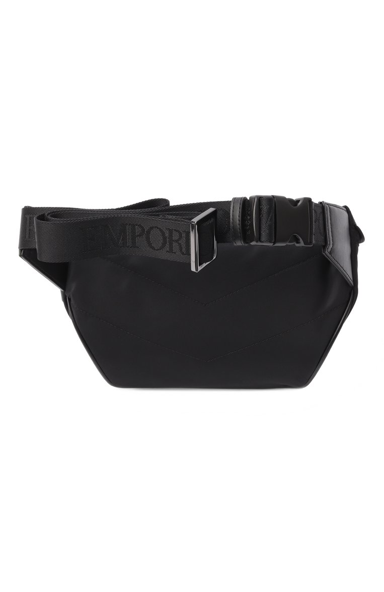 Мужская поясная сумка EMPORIO ARMANI черного цвета, арт. EM001805/AF13454 | Фото 6 (Ремень/цепочка: На ремешке; Автоматизация ТО: Проставлено; Материал: Текстиль; Автоматизация состава: Проставлено; Размер: small; Случай: Повседневный)