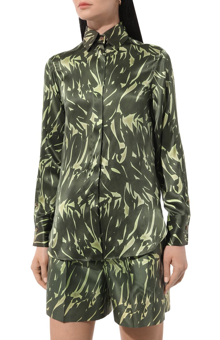 Женская атласная блузка KITON зеленого цвета, арт. D55442K0978C | Фото 3 (Рукава: Длинные; Материал внешний: Шелк; Длина (для топов): Стандартные; Стили: Кэжуэл; Принт: С принтом; Женское Кросс-КТ: Блуза-одежда; Кросс-КТ: костюм; Автоматизация состава: Проставлено; Автоматизация ТО: Проставлено)