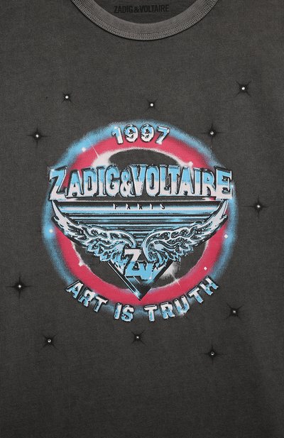 Хлопковая футболка ZADIG AND VOLTAIRE темно-серого цвета по цене 9950 руб., арт. X60233, фото 3 Хлопковая футболка ZADIG AND VOLTAIRE, арт. X60233, фото 3