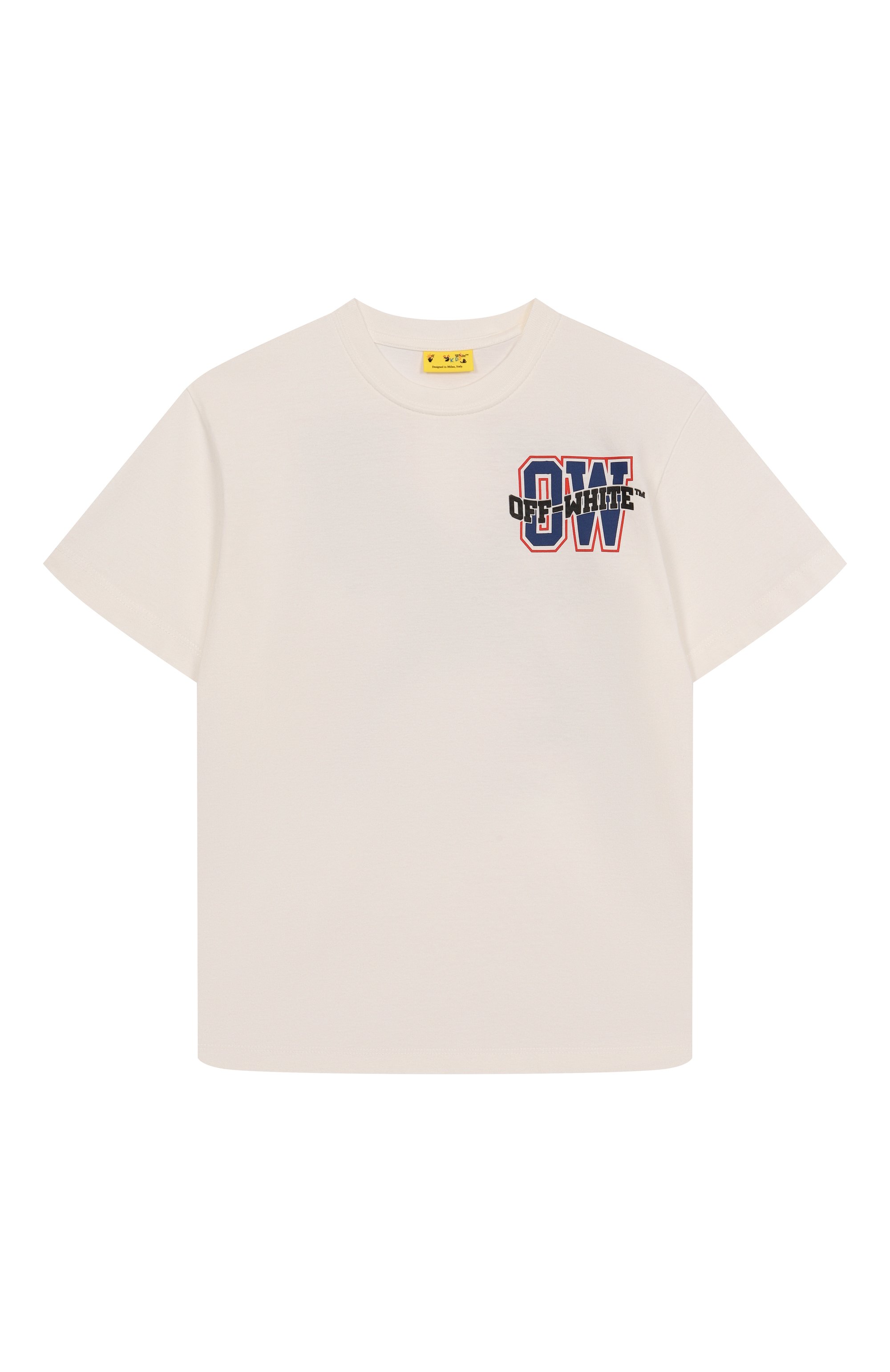 Хлопковая футболка OFF-WHITE молочного цвета по цене 19750 руб., арт. 0BAA002S25JER00B/4-12, фото 1 Хлопковая футболка OFF-WHITE, арт. 0BAA002S25JER00B/4-12, фото 1