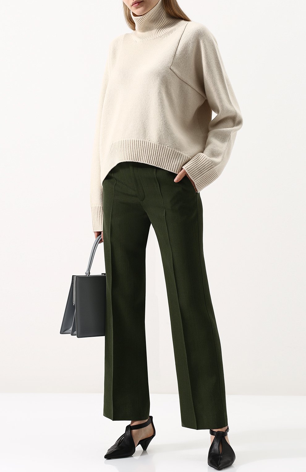 Однотонные расклешенные брюки из смеси вискозы и шелка CELINE, арт. 21T816928, фото 2