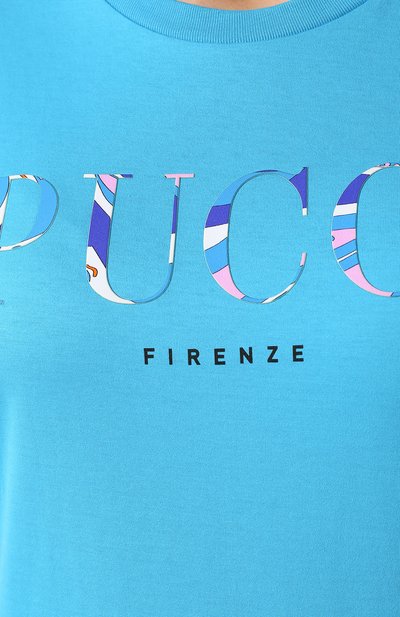 Хлопковая футболка EMILIO PUCCI синего цвета по цене 20600 руб., арт. 0EJP73/0E987, фото 5 Хлопковая футболка EMILIO PUCCI, арт. 0EJP73/0E987, фото 5