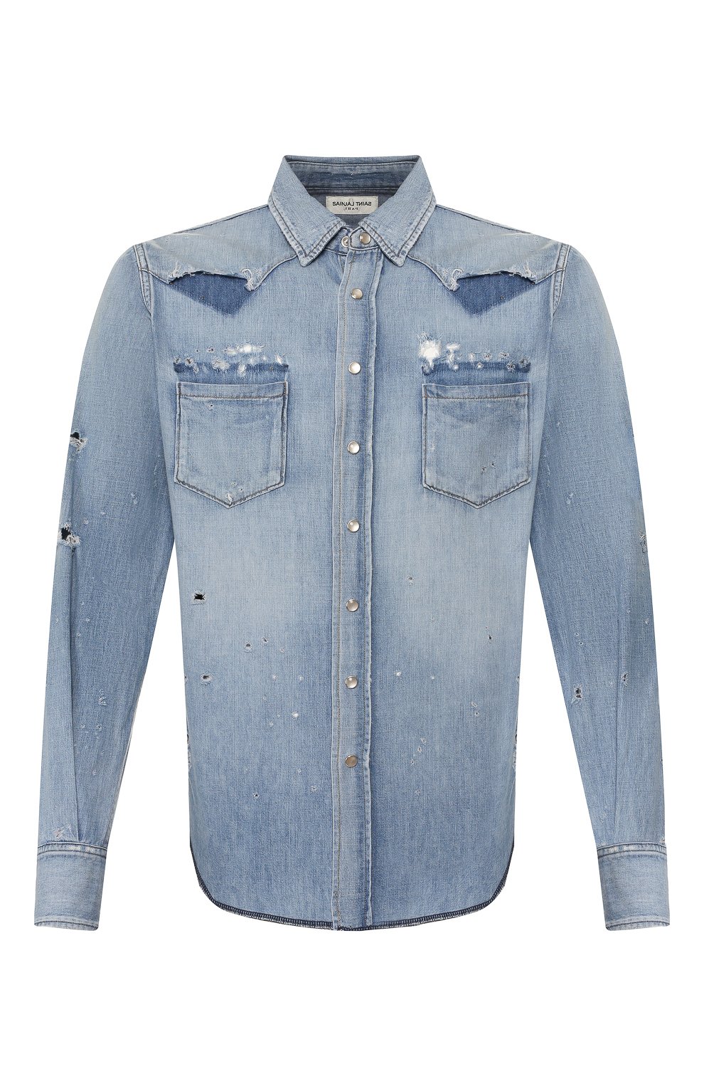 Джинсовая рубашка SAINT LAURENT голубого цвета по цене 89600 руб., арт. 601702/Y880G, фото 1 Джинсовая рубашка SAINT LAURENT, арт. 601702/Y880G, фото 1