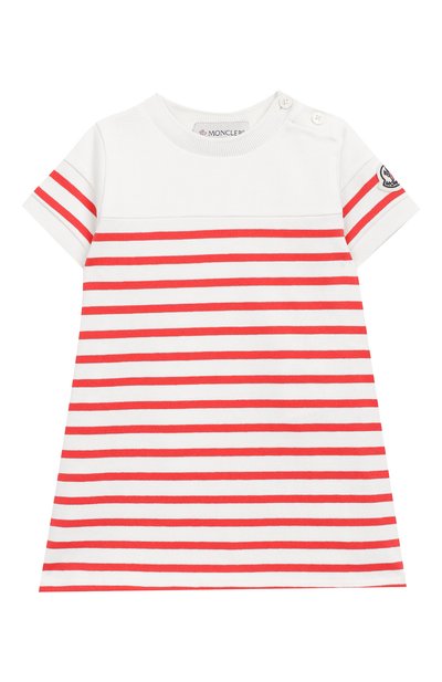 Хлопковое платье MONCLER ENFANT кораллового цвета по цене 23450 руб., арт. E1-951-85740-05-V8026, фото 1 Хлопковое платье MONCLER ENFANT, арт. E1-951-85740-05-V8026, фото 1