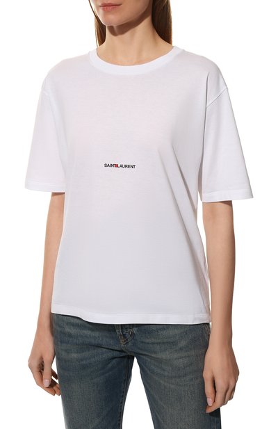 Хлопковая футболка SAINT LAURENT белого цвета по цене 49950 руб., арт. 460876/YB2DQ, фото 3 Хлопковая футболка SAINT LAURENT, арт. 460876/YB2DQ, фото 3