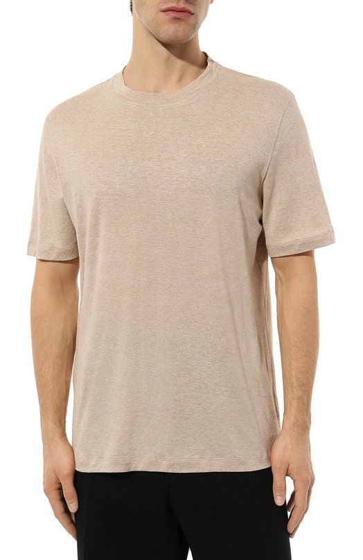 Футболка изо льна и хлопка Brunello Cucinelli MW8351308 Бежевый  MW8351308 Фото 3