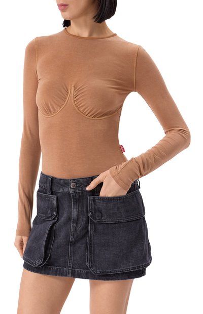 Боди из вискозы DIESEL темно-бежевого цвета по цене 35150 руб., арт. A17608/0QMAT, фото 3 Боди из вискозы DIESEL, арт. A17608/0QMAT, фото 3