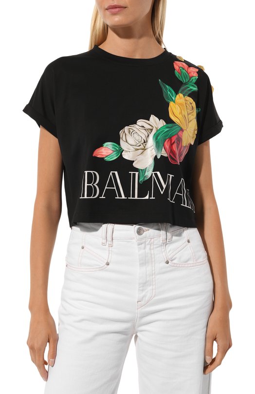 Хлопковая футболка Balmain CF0EE095/GD50 Чёрный  CF0EE095/GD50 Фото 3