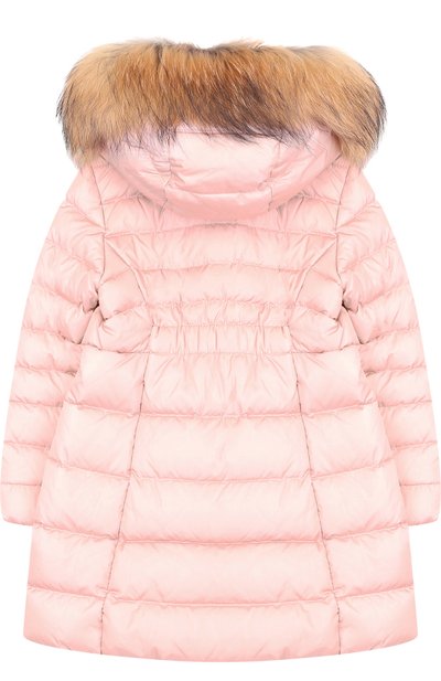 Пуховое пальто на молнии с капюшоном и меховой от делкой MONCLER ENFANT, арт. D2-954-49392-25-54155/8-10A, фото 2
