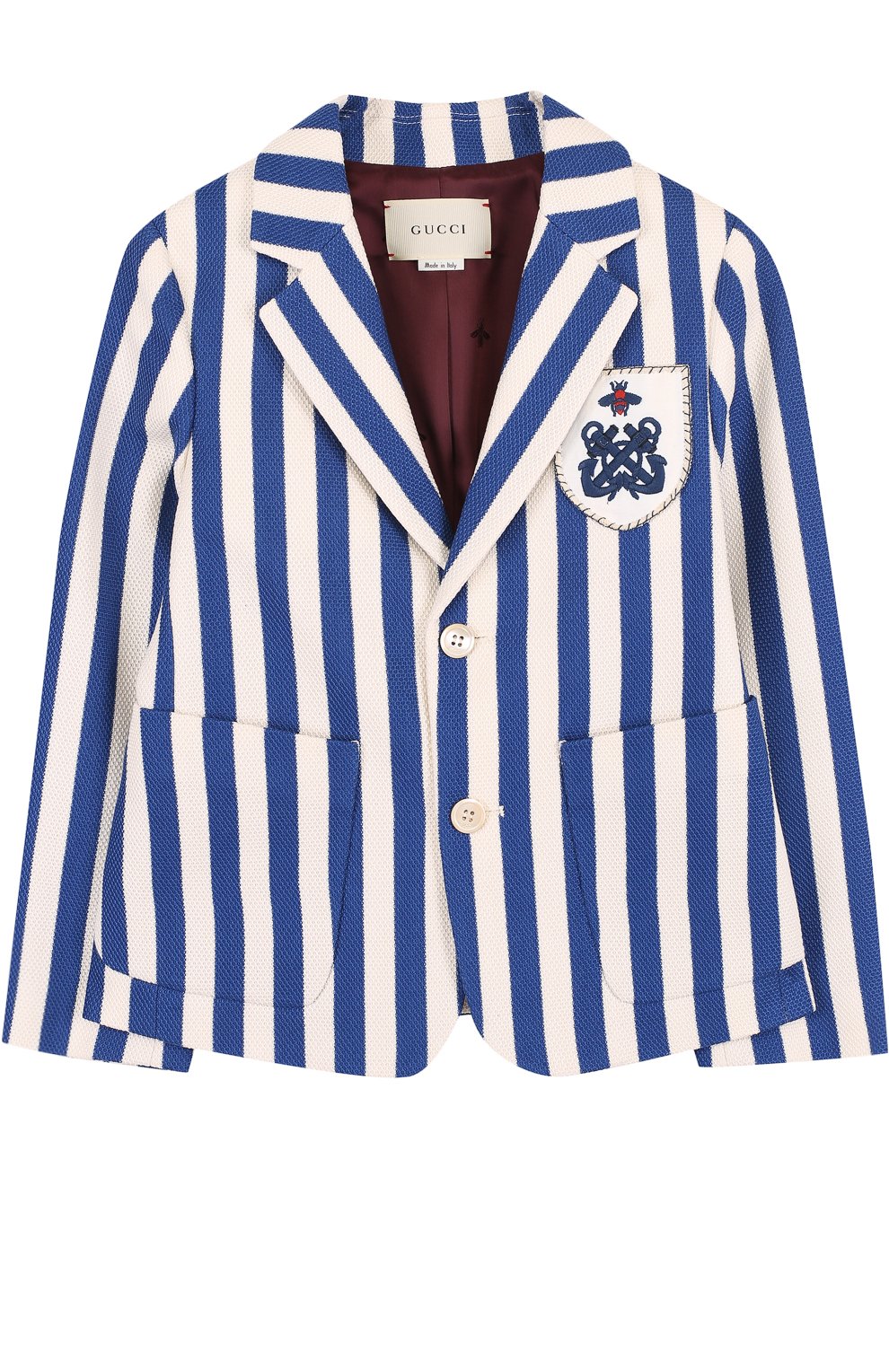 Однобортный пиджак из хлопка в полоску с нашивкой GUCCI, арт. 499556/X9M24, фото 1