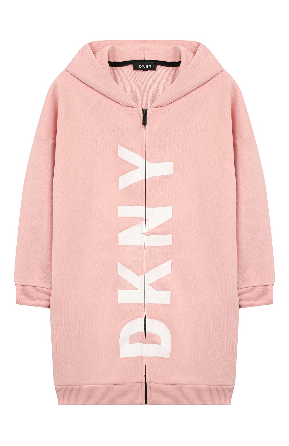 Удлиненная толстовка из хлопка DKNY розового цвета по цене 9840 руб., арт. D35Q36/461 FW19/20, фото 1 Удлиненная толстовка из хлопка DKNY, арт. D35Q36/461 FW19/20, фото 1