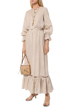 Женская льняная блузка KITON бежевого цвета, арт. D57461H06388 | Фото 2 (Рукава: Длинные; Длина (для топов): Стандартные; Материал внешний: Лен; Стили: Кэжуэл; Принт: Без принта; Женское Кросс-КТ: Блуза-одежда)