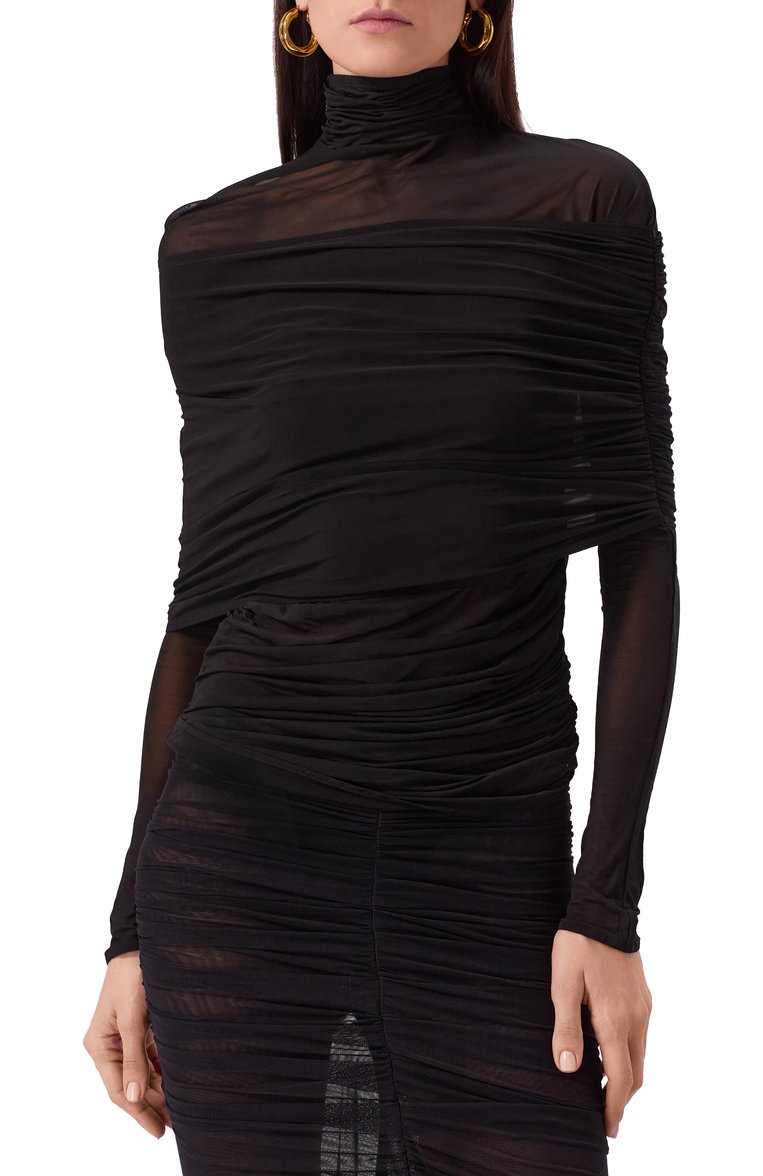 Женский топ из вискозы MUGLER черного цвета, арт. 25P3T007366011 | Фото 3 (Рукава: Длинные; Длина (для топов): Стандартные; Материал внешний: Вискоза; Стили: Гламурный; Кросс-КТ: костюм)