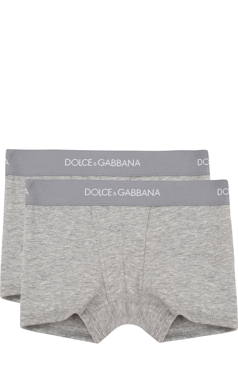 Детские комплект из двух боксеров с логотипом бренда DOLCE & GABBANA серого цвета, арт. L4U701/0YG09 | Фото 1 (Материал внешний: Хлопок; Рукава: Короткие; Статус проверки: Проверена категория; Ювелирные украшения: Назначено)
