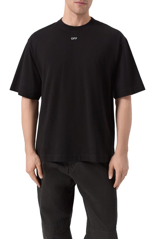 Хлопковая футболка Off-White 0MAA120S25JER00F Чёрный  0MAA120S25JER00F Фото 3