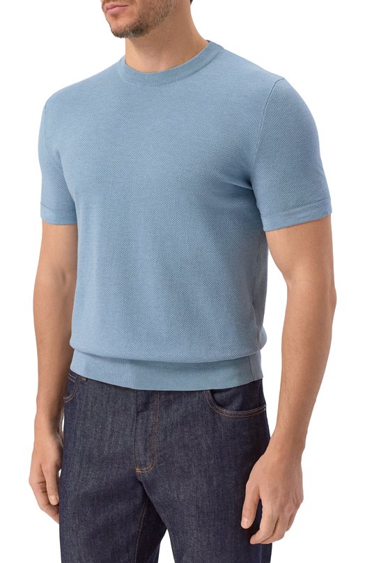 Хлопковый джемпер Brioni UMR00L/P0K15 Голубой  UMR00L/P0K15 Фото 3