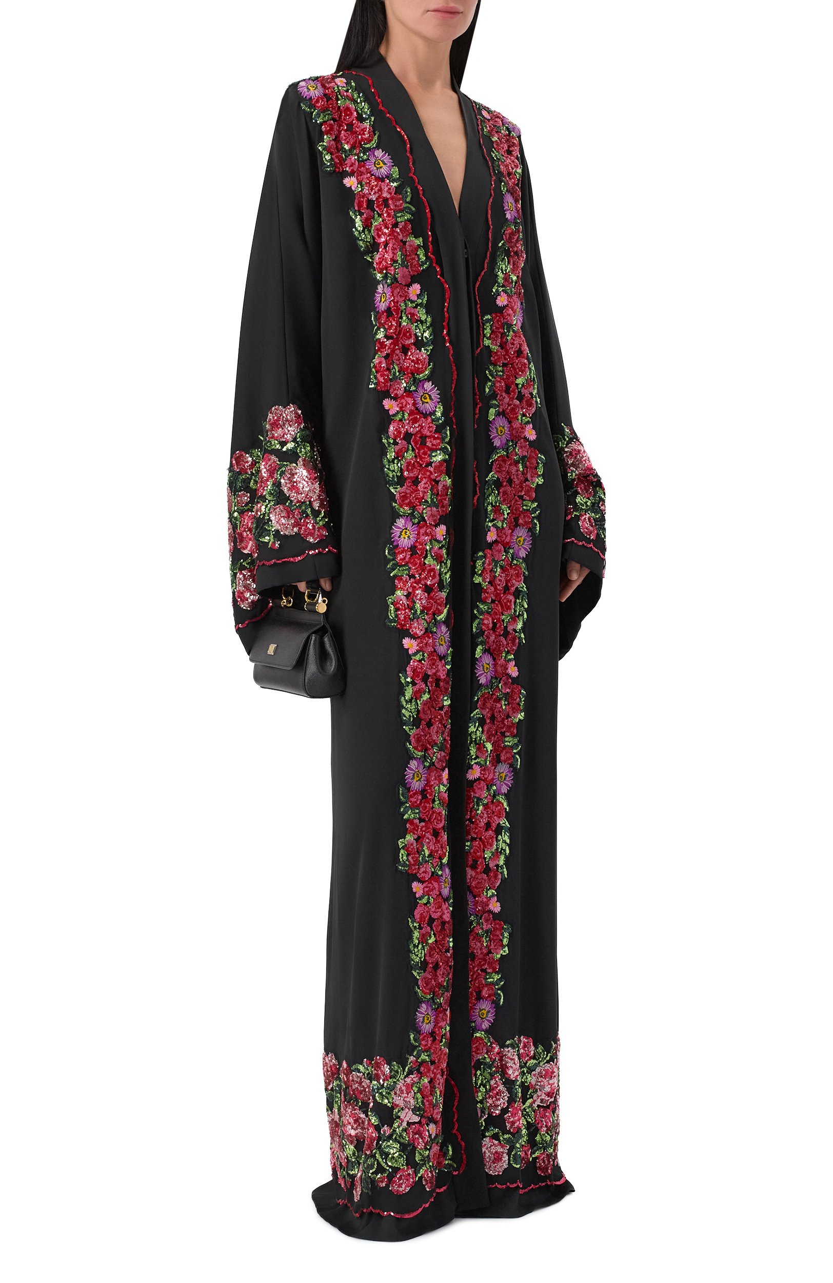 Шелковая абайя с цветочной вышивкой пайетками DOLCE & GABBANA, арт. 0102/F63R5Z/FUABF, фото 2